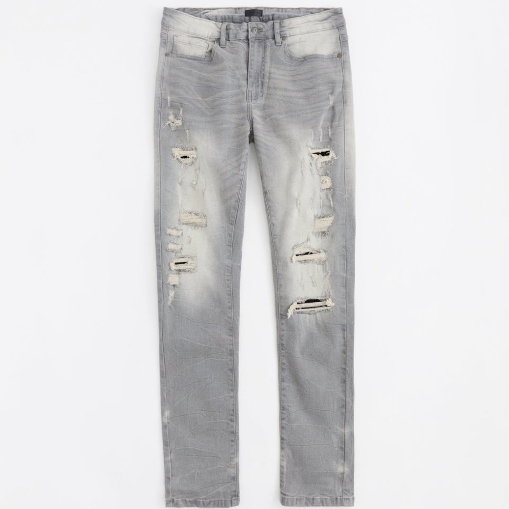 Men's Distressed Skinny Jeans in Light Gray